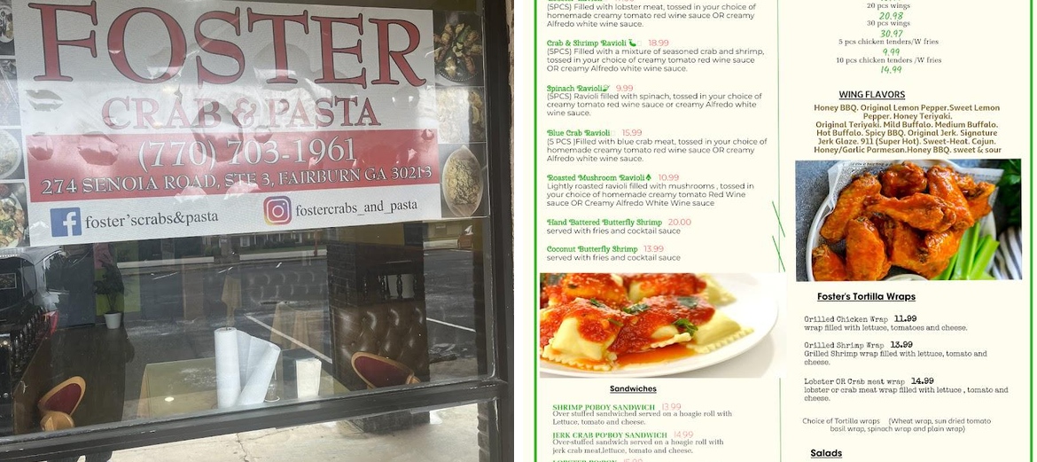Foster Crab & Pasta LLC Menu